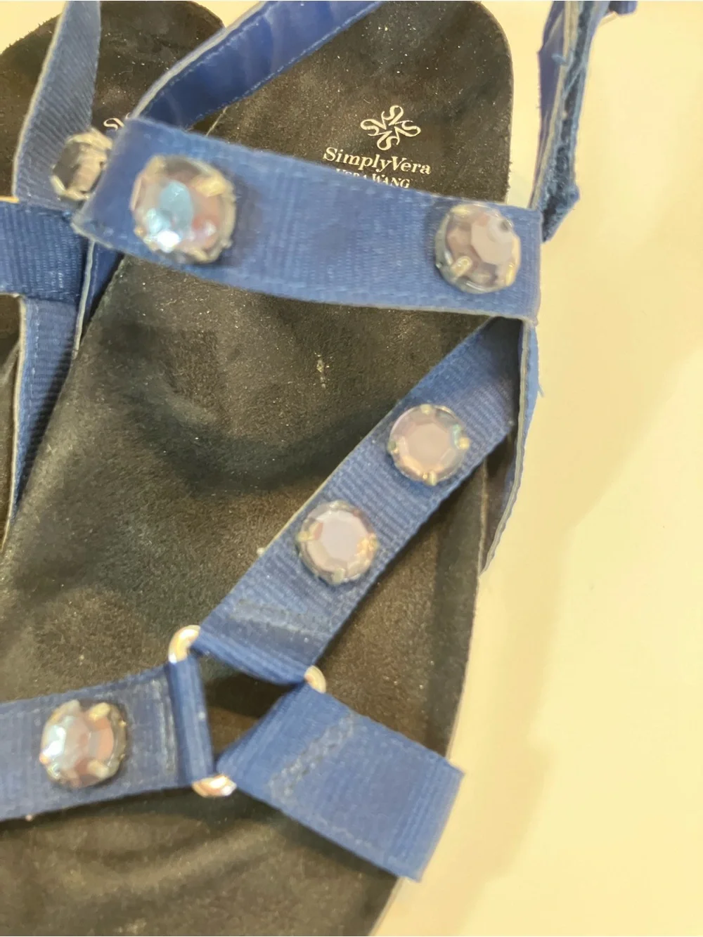 Simply Vera Vera Wang Blue Jeweled T-Strap Flat Sandals